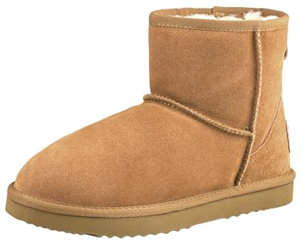 Shenduo Damen Schlupfstiefel Klassisch Leder Stiefel Kurzschaft Winterschuhe Chestnut DA5854 40EU