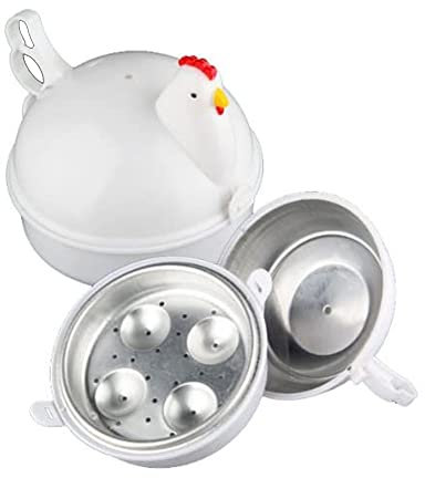 Wohlstand Huevera Cocedor,Cocedor de Huevos para Horno microondas13.3 * 15.7 * 15.7cm,Blanco,4 Huevo