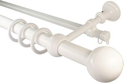 iso-design Gardinenstangen weiß 2-läufig mit U-Storelauf aus Metall und Kunststoff mit 28 mm Durchmesser Endstück Kugel, 160 cm