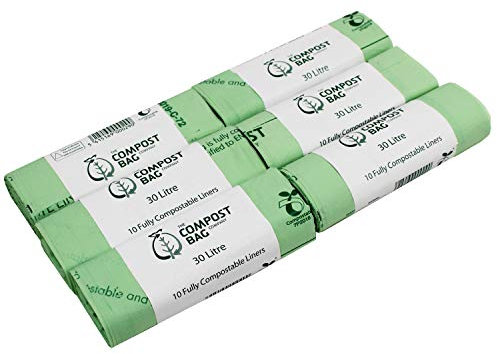 30 Litre x 60 Compostable Caddy Bags - Compost Bag Kitchen Food Waste Compost Liners 30L - EN 13432 - Compost Bag Pedal Bin Bags with Composting Guide