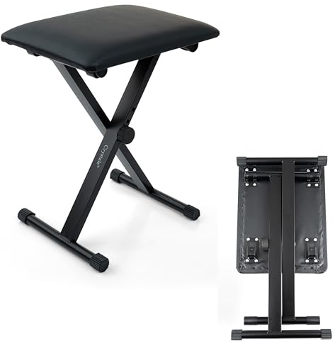 Portable Piano Keyboard Stool Folding Padded Chair Bench Seat Black Adjustable ® Crystals