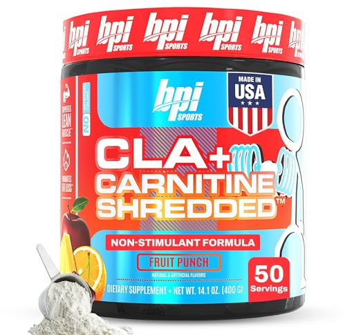 BPI Sports CLA + Carnitine Shredded - Convert Fat Cells Into Energy and Supports Lean Muscle, Boost Metabolism - Non-Stimulant L-Carnitine Supplement - Fruit Punch (14.1 oz. / 50 Servings)