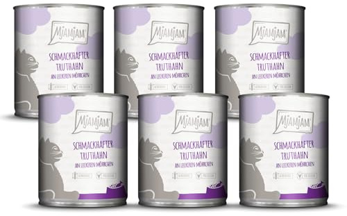 MjAMjAM - nourriture humide premium pour chats - dinde savoureuse avec de délicieuses carottes, pack de 6 (6 x 800 g), sans céréales avec un supplément de viande
