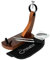 Jamonprive Soporte Jamonero Lacado Nogal y Gomas Antideslizantes + Cuchillo & Chaira + Cubre Jamón + Paño + Pinzas - Set Profesional de Corte para Jamon Serrano e Iberico