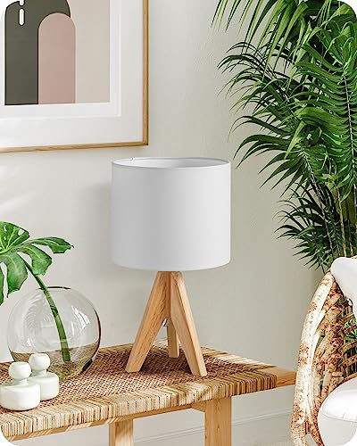 EDISHINE 36cm Wooden Table Lamp, Tripod Bedside Lamp with Linen Lampshade, On-Off Switch, Desk Lamps for Reading, Lamp for Bedroom, Living Room, Study, Office, E27 Base | Desk Lamp with On-Off Switch, Desk Lamps for Reading, Bedroom, Living Room, Study, Office, E27 Base, 4W LED bulb included