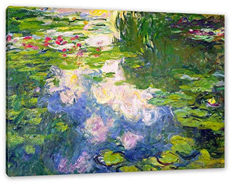Claude Monet - Seerosen II als Leinwandbild / Größe: 100x70 cm / Wandbild / Kunstdruck / fertig bespannt, Weiß