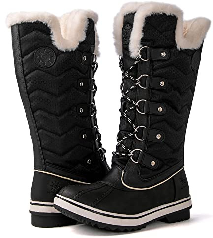 kingshow Globalwin Women’s Snow Boots Black Waterproof Mid-Calf Winter Boots For Women with Faux Fur Lining, Insulated Cold Weather Protection, and Non-Slip Traction Sole Size 7.5M