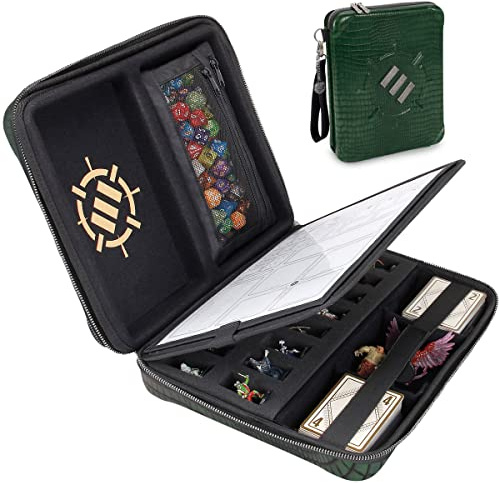 ENHANCE Custodia Organizer per Giochi di Ruolo in Edizione da Collezione - Raccoglitore DND con Supporto per Fogli di Personaggi Integrato e Pannello per Scriba Cancellabile (Dragon Verde)