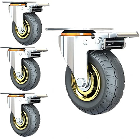 YHBZ 4Pcs Vollgummirolle,Industrielle Lenkrolle,Mit Bremswagen Rollen,Schwerlastrollen Rad,Für Möbel DIY Werkbank,Laden Sie bis zu 1000KG,3in-4WithBrake