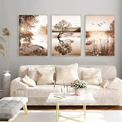 Trayosin 3er Moderne Poster Set Beige Pampas Wandbilder,Modern Bilder für Wohnzimmer Schlafzimmer Flur,Wandposter Kunstdrucke, Ohne Rahmen (A,50x70cm)