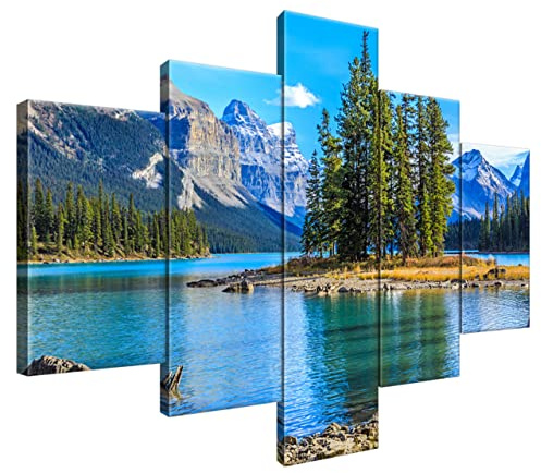 Estika Leinwand bilder - Wald, See, Berge, Landschaft - 100x70 cm, 5 teilige kunstdruck - Wandbilder wohnzimmer, schlafzimmer, Moderne wanddeko, Bild auf leinwand - Natur bilder - 4679A_5A