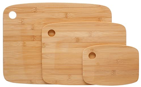 Juego de 3 Piezas de Tablas de cortar, Tabla de Cocina, Tabla de Bambú, Ideal Para Carnes, Verduras, Queso y Pan, 19x14x0.9cm, 29x21.5x0.9cm, 37x28x0.9cm