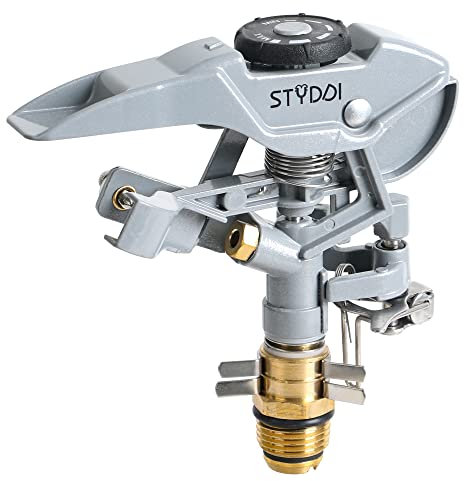 STYDDI Testa per irrigatore a impulso in metallo resistente, testa a spruzzo d'acqua a impatto in zinco con filettatura NPT da 1/2, testa a impulso per irrigazione di erba e cortile, irrigazione fino