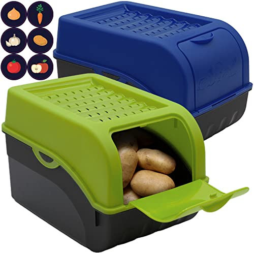 ARTECSIS - Set di 2 contenitori per alimenti da 5 l + 6 adesivi frutta e verdura, colore: verde e blu.