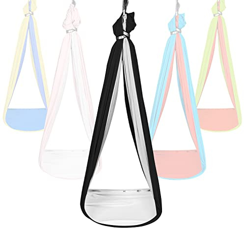 EFITOME Sensory Swing for Kids with Reversible Colors - Indoor Ceiling/Outdoor Tree Hanging Kit Included - Great for Autism, ADHD & Aspergers - Black & Silver