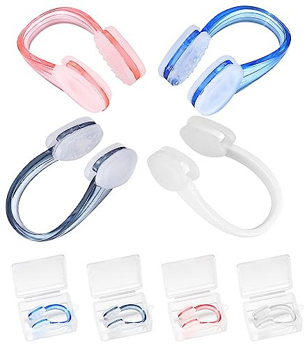 Lkxbaob 4 STK Nasenklammer Schwimmen, Nasenclips Set, Anti-Rutsch Nasenklammern zum Schwimmen, für Erwachsene Kinder Unisex, wasserdichter, Wiederverwendbarer