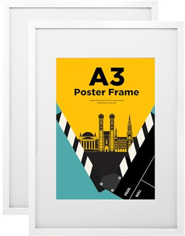 Egofine Cornice portafoto A3, in legno A3, con vetro acrilico, per foto DIN A4, per montaggio a parete, 29,7 x 42 cm, per ritratti, casa, ufficio, bianco, 2 pezzi