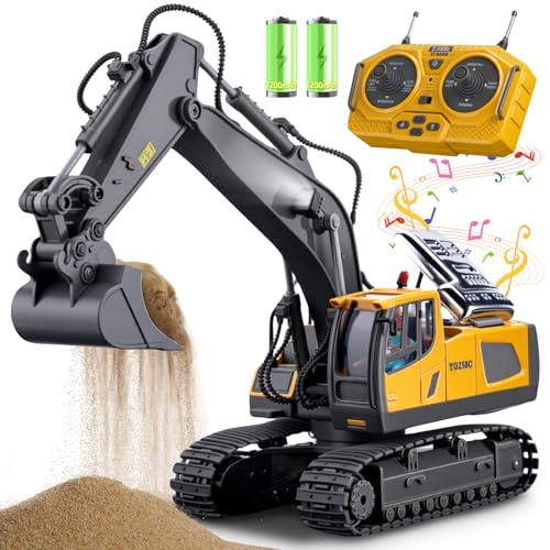 Samtop Remote Control Excavator Toys, 11 Channel 1:20 RC Construction Vehicles, 680° Rotation Car Toys for 6 7 8 9 10 Year Old Boys Kids, RC Truck Digger Toys Christmas 3 4 5 Birthday Gifts