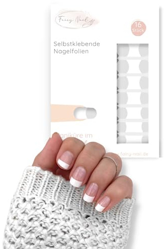 Fairy Nail Selbstklebende Nagelfolien Babyboomer, French & Einfarbig | Nagellackstreifen für natürliche Nail-Looks zuhause | 16 Nail Wraps (French)