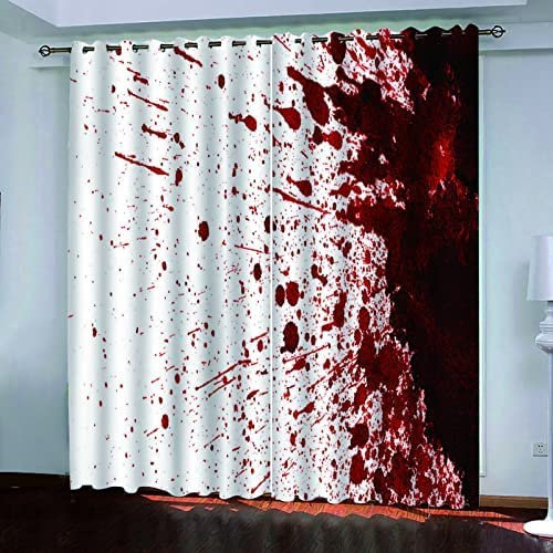 Vorhang Blickdicht Gardinen Mit Ösen - 2 Stücke 140 (B) X 160 (H) cm Verdunklungsvorhänge 3D Spritzer Mit Roten Tintentropfen Muster Thermovorhang Für Kinderzimmer Schlafzimmer Weihnachtsgardinen