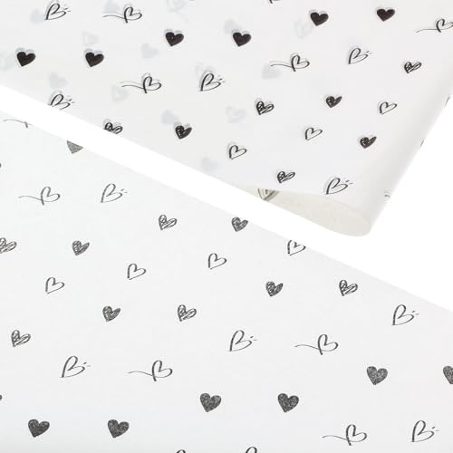 Rotim.nl Seidenpapier 35x50cm Herzen 200 Blatt - Schwarz/Weiß - Geschenkpapier zum Verpacken und Basteln