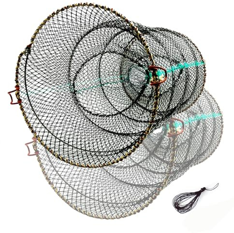 WEISGJA Folded Minnow Trap Crab Trap 23.6in x 11.8in Thicken Fishing Bait Trap with Hand Rope Crawfish Lobster Fishing Net Trap Fishing Accessories, 1 Pack (Black)