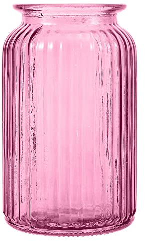 Ciieeo Colored Glass Vase 7.09 inch Flower Arrangement Container Simple Glass Vase for Hydroponic Plants Desktop for Home Office Bedroom Decor Pink Floral Container