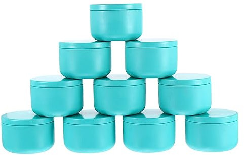 TEHAUX 12 Runde Kerzenbehälter aus Weißblech mit Deckel Blau