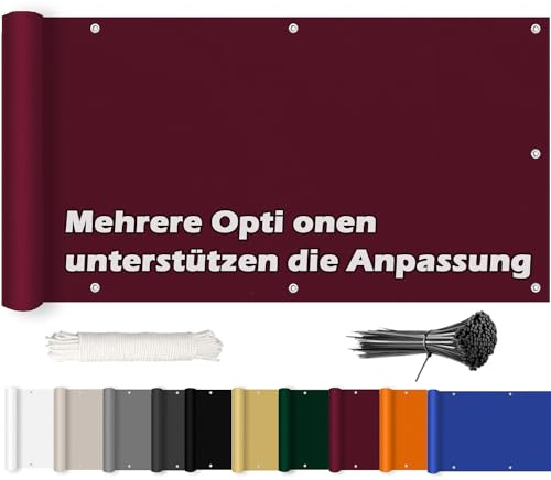 ROBAG Balkonbespannung 80x600cm, Balkon Sichtschutz Windschutz, Wetterbeständiges und Pflegeleichtes, mit Ösen und Kordel für Gartenanlagen, Camping und Freizeit - Weinrot