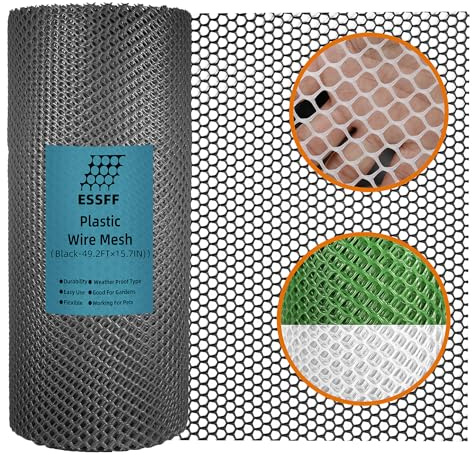 Pet & Garden Safeguard - 15.7IN x 49.2FT Roll - Black Plastic Netting, Multi-Use Decorative Fence for Poultry, Dogs, Rabbits,Chicken and Snake Barrier