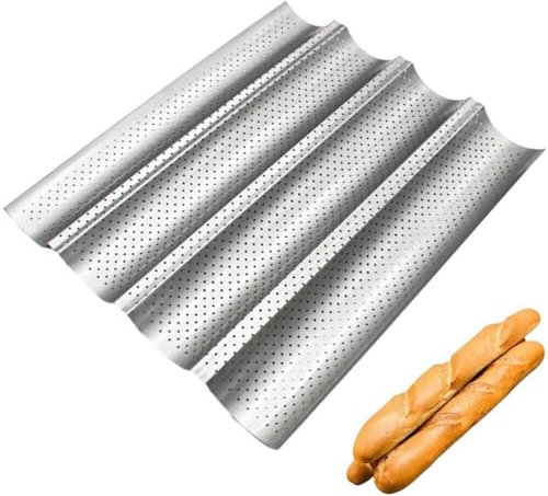 AMOYER Nonstick Perforated French Bread Baking Pan, Baking Tray French Stick Loaf Baking Molds for 4 Baguettes Kitchen Tool