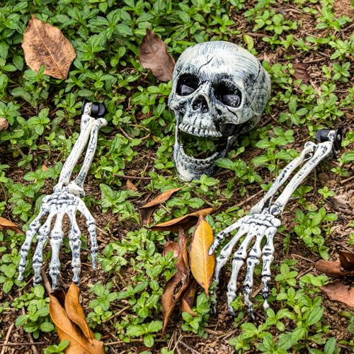 Meschett Halloween Decorations Skeleton Stakes,3 PCS Realistic Skull Head Skull Arms Yard Lawn Garden Stakes,Groundbreakers for Halloween Decorations Outdoor Graveyard Yard,Halloween Decor Supplies