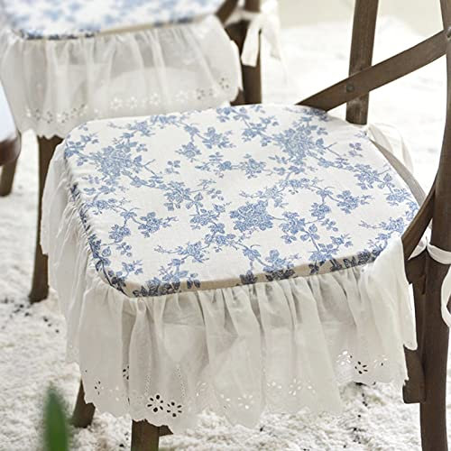 Generisch Sitzkissen für Küchenstühle mit Bändern, gerüschte Stuhlkissen für Esszimmerstühle im Landhausstil, Dicker Bezug, waschbar und abnehmbar mit Reißverschluss