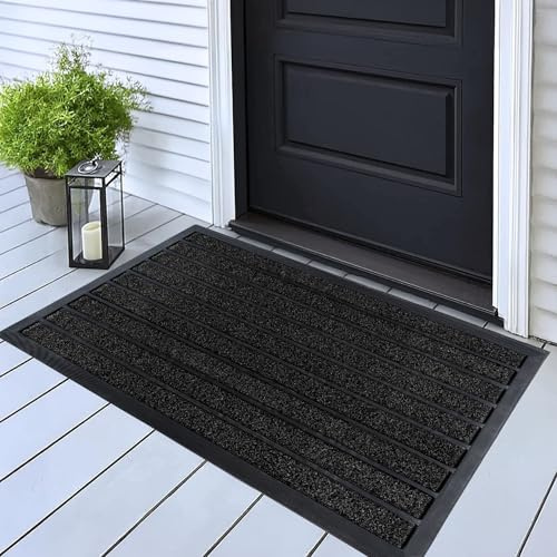 ubdyo Extra Durable Door Mat - Dirt Trapping Outdoor Welcome Mats - Non-Slip Outdoor Indoor Entrance - Low Profile Front Doormat (32 x 20, Bright Black)