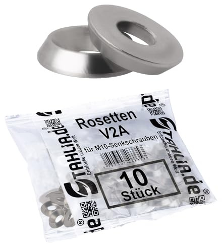 Stahlia Unterlegscheiben M10 Senkkopfschrauben Rosette Edelstahl Vollmaterial (10 Stück) Beilagscheiben Senkscheiben Schrauben-Rosetten Abdeckrosette