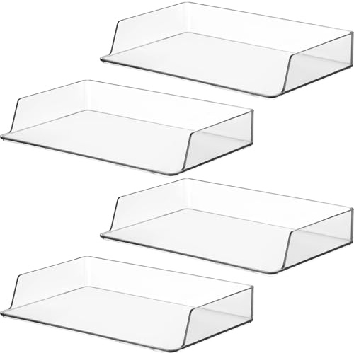 Fuyoooo Papier-Organizer für den Schreibtisch, stapelbar, Kunststoff, Büroorganisation und Aufbewahrung, 24 x 15 x 4 cm, stapelbar, rechteckig, Briefablage für Büro-Schreibtisch (transparent, 4 Stück)