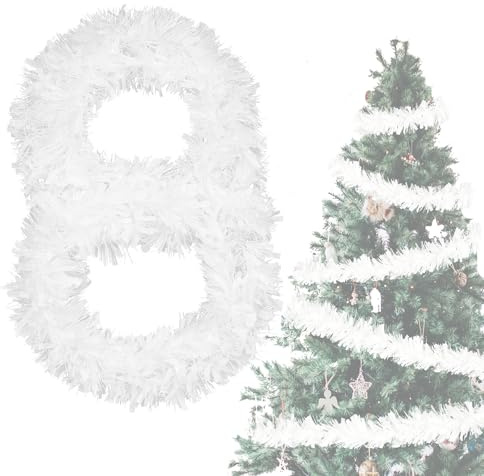 Lametta Weihnachtsbaum Weiß 4X 3M Girlande Weihnachten - Glänzend Lametta Girlande Ø 9 cm, Tannengirlande Weihnachtsbaumschmuck Weiß Christbaumschmuck Deko