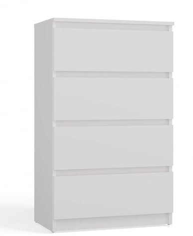 CDF Kommode Weiß mit 4 Schubladen 97 cm Hoch Sideboard Schmale Komode Schlafzimmerkommode für Flur Büro Schlafzimmer Wohnzimmer Schubladenschrank Regal mit Schubladen Schrank Modernes Möbelstück