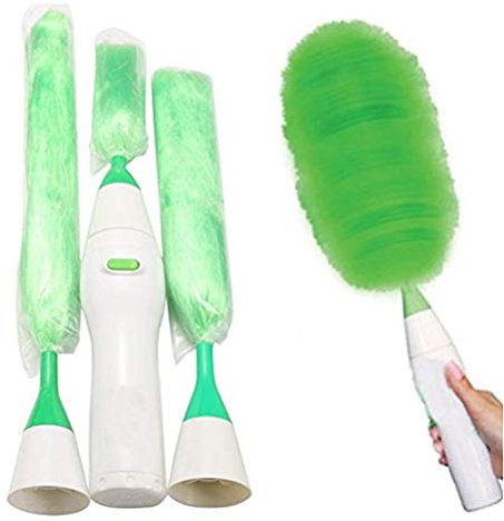 Spolverino elettrico a batteria, con pulsante touch, portatile e regolabile, ideale per spolverare e pulire, verde