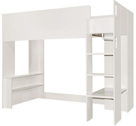 Generisch Kinderbett, Einzel-Hochbett, multifunktionales 3-in-1-Holzbett mit Staufächern und Treppe, weiß 90 x 200 cm