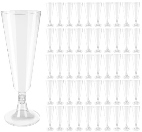 Hevysuo 50 Pièces Flûte Coupe Champagne Plastique and Base,150ml Reutilisable Transparent Champagne pour Mariage Anniversaires Camping Fêtes Festives