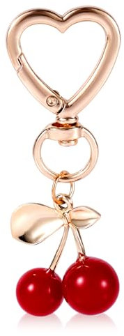 Mikovivi Süßer Kirsch-Schlüsselanhänger, Fröhlicher Taschenanhänger mit Herz-Schlüsselring Ästhetischer Obst-Schlüsselanhänger für Handtasche Rucksack Handtaschen-Zubehör Geschenk für Frauen