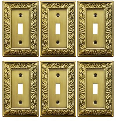 6-Pack Paisley Pattern Single Toggle Light Switch Cover Plate, Metal Plate