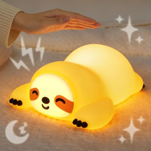 AUAUY Perezoso Luz Nocturna Infantil, 7 Colores 3 Modos, Atenuación Táctil | Lampara Bebe Noche Silicona, Recargable USB con Función Temporizador, para Habitaciones Decoración Regalos Cumpleaños