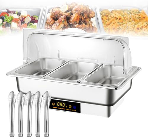 Set Da Buffet Per Scaldavivande Commerciale, Scaldavivande Elettrico, Scaldavivande Portatile Caldo 50-90°C Tavolo Da Vapore Per Alimenti In Acciaio Inossidabile, Facile Da Pulire,3-grid