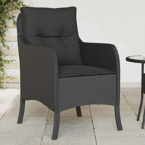 Terrassenstühle-Set mit Kissen, bequeme Outdoor-Sofastühle für den Garten, Sitzgelegenheiten, schwarz, Polyrattan-Terrassenmöbel, 2 Stück