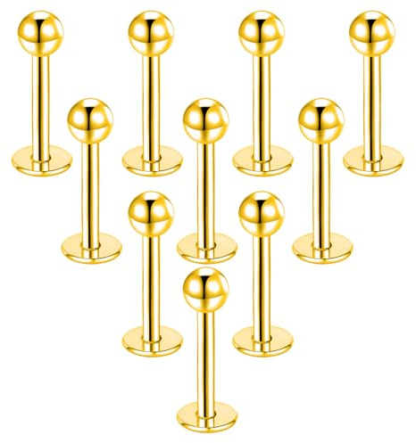 Besyvvin 10stk Lippenpiercing Labret Stecker 6mm 8mm 10mm 12mm Chirurgenstahl Piercing Helix Tragus Lippe Knorpel Silber Schwarz Gold