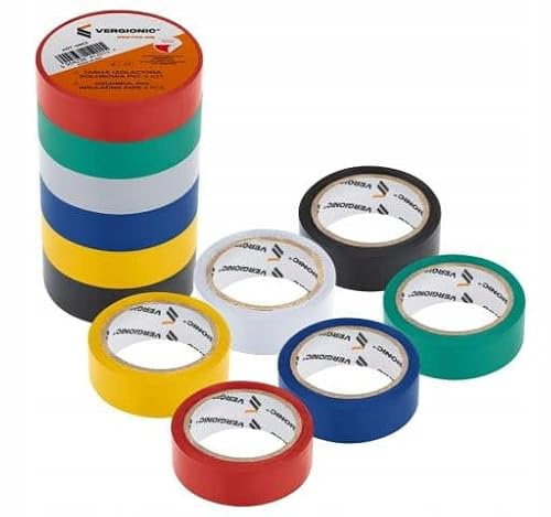 DomoDomo Juego de 6 cintas aislantes de PVC de 17 mm, autoadhesivas, impermeables, de colores, para instalación eléctrica, reparación eléctrica, resistente al calor, flexible, autoextinguible