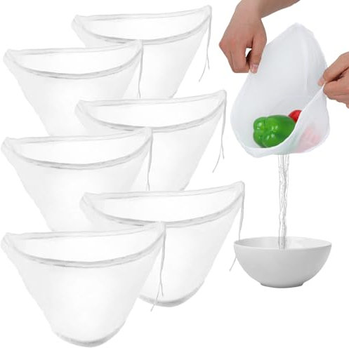 6pcs Reusable Nylon Nut Milk Bag Straining Fine Mesh Food Strainer Bag Bowl-Shaped Organic Cotton Cheesecloth Bags Cloth Strainer for Juicing Almond Milk Tea Greek Yogurt (Small Medium Large)