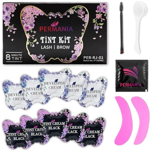 PERMANIA Set di tintura per ciglia e sopracciglia, colore nero, colore naturale, facile e veloce da applicare, adatto ai principianti